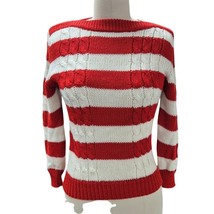 Vtg 80s Celebration 100% Acrylic Cable Knit Sweater Red/White Stripes Sz S - $800.72 MXN