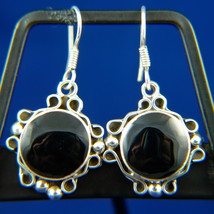 Vintage Taxco Mexican Sterling Silver &amp; Black Onyx Dangle Earrings, TC-25 - £45.67 GBP