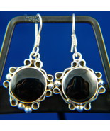 Vintage Taxco Mexican Sterling Silver &amp; Black Onyx Dangle Earrings, TC-25 - £46.24 GBP