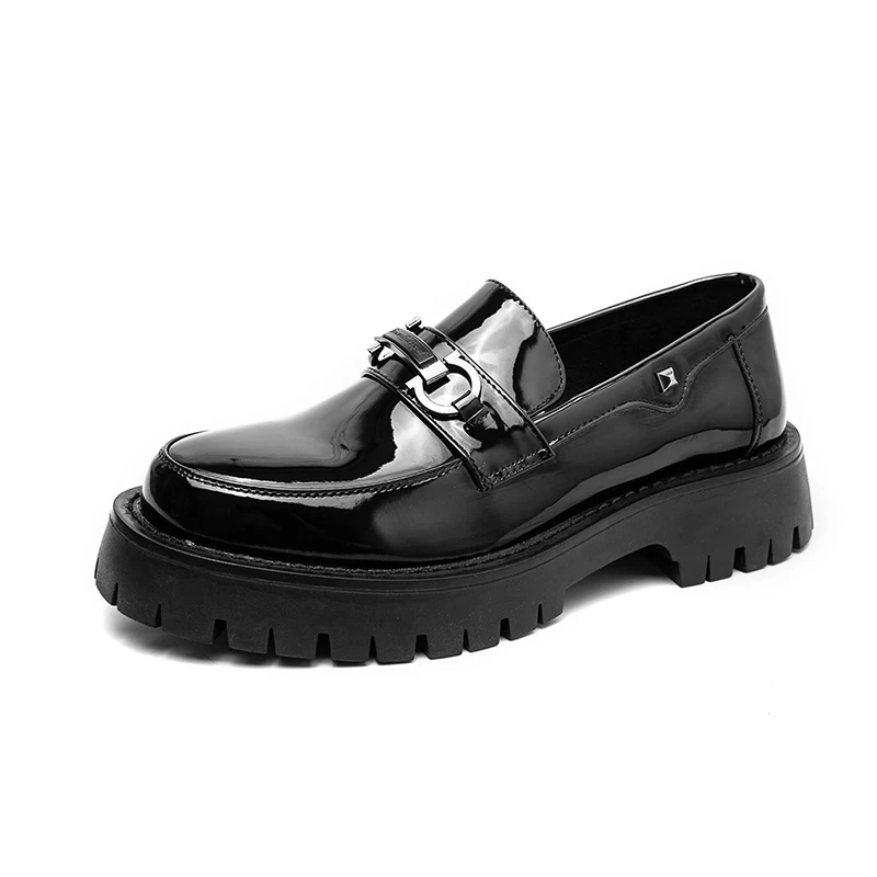 Ent leather loafer for hombre fashion horsebit black high quality men height increasing thumb200