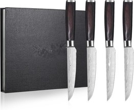 Steak Knives Set of 4, Serrated Steak Knives- Stainless Steel Dinner Steak Knive - £20.41 GBP