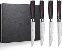 Steak Knives Set of 4, Serrated Steak Knives- Stainless Steel Dinner Ste... - £20.87 GBP