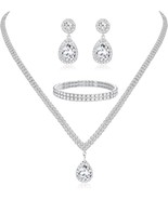 Crystal Bridal Jewelry Set Crystal Necklace and Earrings with Bracelet f... - £17.32 GBP
