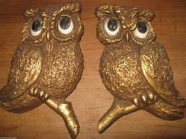 Vintage kitchen owl pair kitchy hipster mid century wall plaque vintage VLV - $63.23