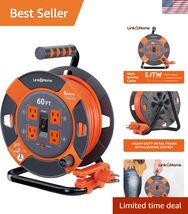 Cord Reel 60 ft. Extension Cord 4 Power Outlets – 14 AWG SJTW Cable. Hea... - $159.37