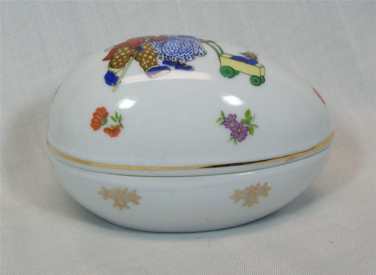 Lefton China Porcelain Egg Trinket Box Rabbits Transfer # 1894 - $11.89