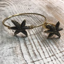Marc by Marc Jacobs Rhinestone Starfish Bracelet and Ring Black and Gold Tone - £48.02 GBP