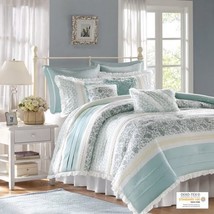 Madison Park Vanessa Comforter Set Cotton Percale Queen Size in Aqua (9-Piece) - £132.61 GBP