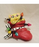 Christmas Stocking Cat Lights Lapel Pin Brooch Costume Resin 2&quot; - £12.01 GBP