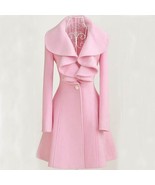 Elegant Slim Fit Ruffle Trench Coat Jacket - Pink - £47.67 GBP