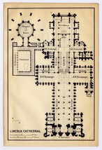 1910 Original Antique Plan Of Lincoln Cathedral / England - $24.22