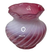 Vintage Fenton Striped Spiral Optic Cranberry Pink Opalescent Vase Ruffled - $43.95