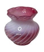 Vintage Fenton Striped Spiral Optic Cranberry Pink Opalescent Vase Ruffled - £33.94 GBP