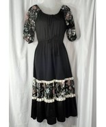 True Vintage Black Floral Lace Dress Sz S Prairie Cottagecore Short Slee... - £35.00 GBP