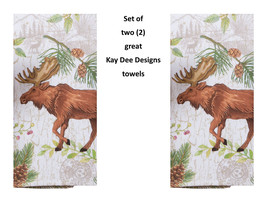 KAY DEE DESIGNS &quot;Moose &amp; Pinecones&quot; R4340 Two Dual Purpose Terry Towels~16&quot;x26″ - £12.48 GBP
