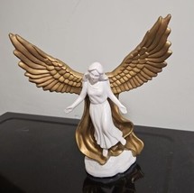 White Ceramic Bisque Angel 11.5x9.75” Eith Gold Wings By The Setter Company - £10.17 GBP