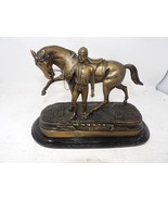Delaware Park Bronze Jockey and Racing Horse Statue on Marble Base - $108.90