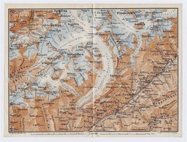 1911 Original Antique Map Berner Alps Aletsch Glacier Jungfrau Switzerland - £17.19 GBP