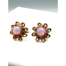 Coro Faux Opal and Pink Crystal Flower Earrings, Vintage Screw Back - £64.95 GBP