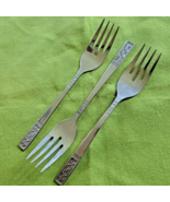 3 Salad Forks Customcraft Stainless CUS3 &quot;Fleur De Lis&quot; Textured Taiwan ... - $9.89