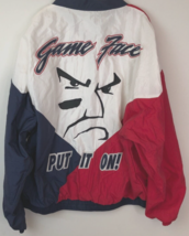 Game Face Put It On! Red White Blue Vintage 90s Zip Buttons Nylon Jacket XL - £12.92 GBP