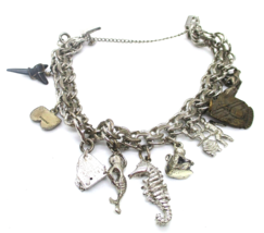 Sterling Silver 7&quot; Link Charm Bracelet with 9 charms - £115.52 GBP