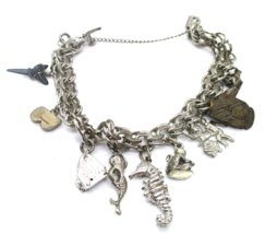 Sterling Silver 7&quot; Link Charm Bracelet with 9 charms - $147.51