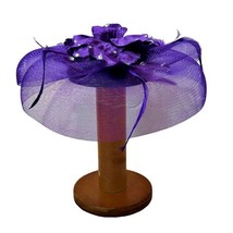 VTG Purple Fascinator Hair Comb Hat Rhinestones Flower Feathers Cocktail Party - £26.44 GBP