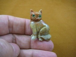 (Y-CAT-30) tan red KITTY CAT gemstone carving love cats SOAPSTONE figuri... - £6.70 GBP