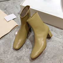 Autumn New Elegant Ankle Boots Women Genuine Leather Sewing Chunky Heel Side Zip - £150.79 GBP