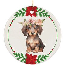 Cute Dachshund Puppy Dog Flower Wreath Christmas Ornament Ceramic Gift Decor - £11.80 GBP