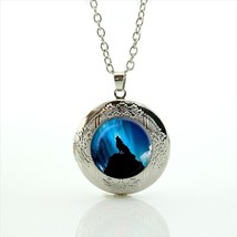Silhouette Wolf Howl Cabochon LOCKET Pendant Silver Chain Necklace USA Ship #19 - £11.94 GBP
