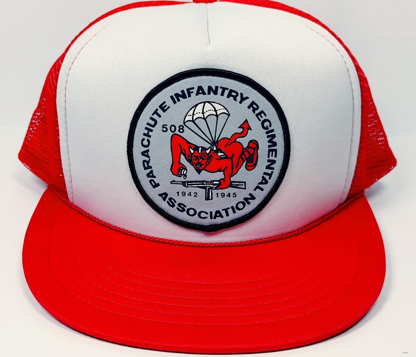 Parachute Infantry Regimental Association Red Trucker Hat Cap 508 Devil ... - $14.99