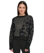 Dkny Women's Animal-Pattern Textured Contrast Sweater - Granite Heather/black - $24.55