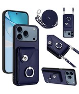 Case for iPhone 16e (Color: DARK BLUE)  Leather Wallet Card Strap Silic... - $845.02 MXN