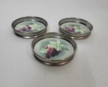 (3) Antique Theodor Paetsch Spritzdekor Germany Metal Porcelain Coasters... - $29.69