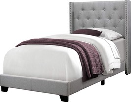 Monarch Specialties I Size/Grey Linen With Chrome Trim Twin Bed, Double. - £214.95 GBP