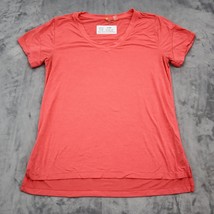 Zella Shirt Womens S Pink Short Sleeve Vneck Basic Casual Tee Long Back w Slits - £8.61 GBP