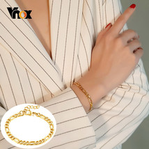 Vnox Chic Figaro Link Chain Bracelets for Women 5 MM Wide Gold Color Sta... - $12.55