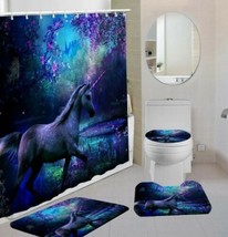 Exotic Unicorn Purple Bathroom Shower Curtain Toilet Seat Cover Rug Set - £48.84 GBP