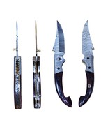 Folding Hunting Knife | Damascus Steel Hand Made Knife With Leather Case - €43,57 EUR