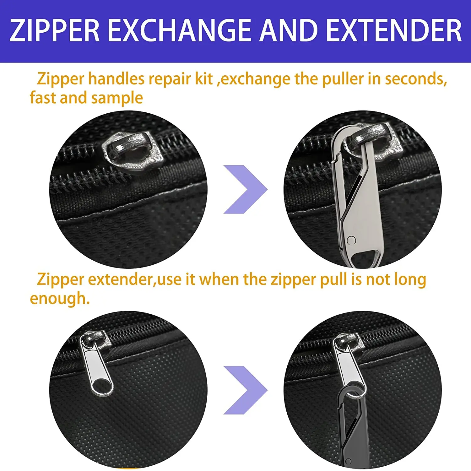 Rsal zipper puller slider repair kit replacement zipper head extender handle diy sewing thumb200