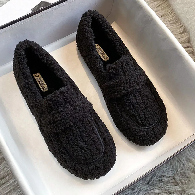 2024 Fashion  Lambs Loafers Moccasins Femme Winter Cotton Shoes Women Warm Plush - £146.00 GBP