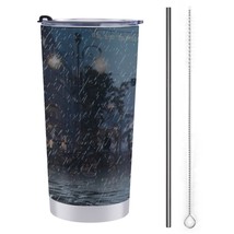 Mondxflaur Rain Day Steel Thermal Mug Thermos with Straw for Coffee - £16.91 GBP
