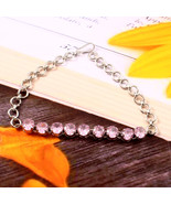 925 Silver Round Brilliant Cut Pink Zircon Diamond Tennis Bracelet For W... - $69.99