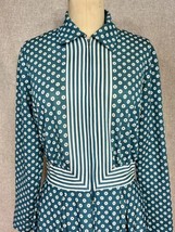 Vintage 60s 70s Teal Polka Dot Stripped Zip Up Pleated Boho Hippie Dress... - $58.04