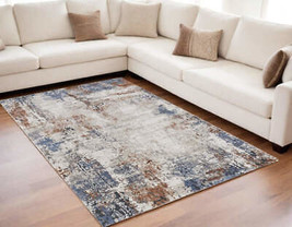 5&#39; X 8&#39; Blue Gray and Brown Abstract Power Loom Worn Faded Area Rug - $41.53+