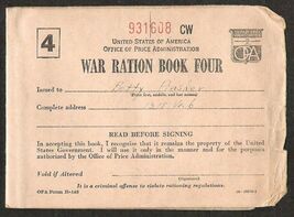 WWII US WAR RATION BOOK FOUR COUPONS BOOKLET - $19.99
