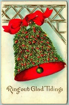 Ring Out Glad Tidings Pine Baughs Bell Ribbon Embossed DB Christmas Postcard G9 - £5.43 GBP