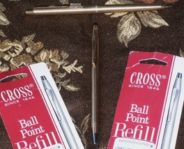 GOLD PaperMate Pencil + Gold CROSS Ball Point PEN + 2 New Ink Refills Black/Blue - $55.00